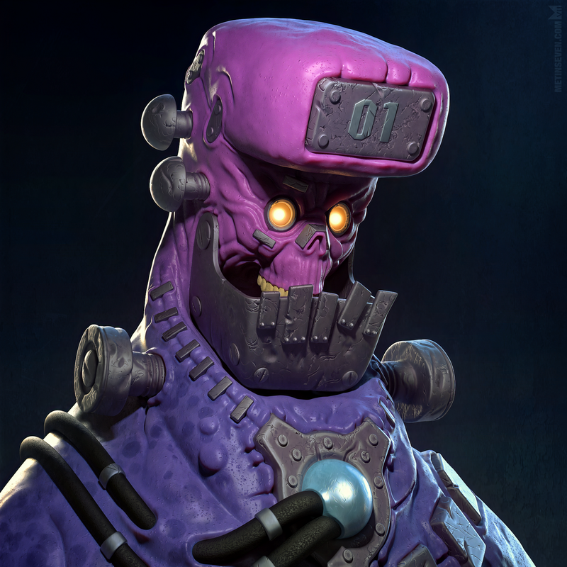 3D cyborg Frankenstein creature sculpture