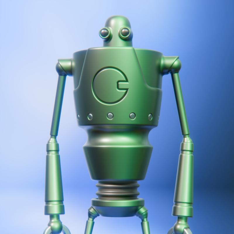 Retro science-fiction robot character design, modeled using the Chisel SDF add-on for Blender, rendered using Blender's EEVEE (2026)
