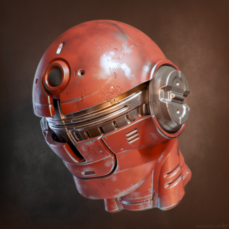 Mecha head, modeled using the SDF Modeler 3D editor, rendered using LuxCoreRender in Blender (2025)