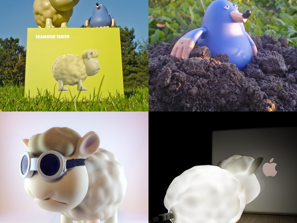 Seamour Sheep comic character toys and lamp, 2007